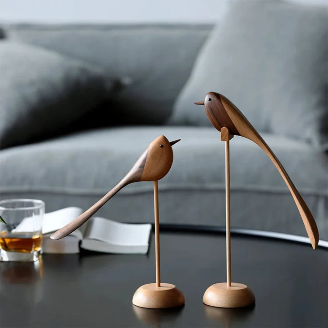 Scandinavische Houten Vogelsculpturen – Set van 2