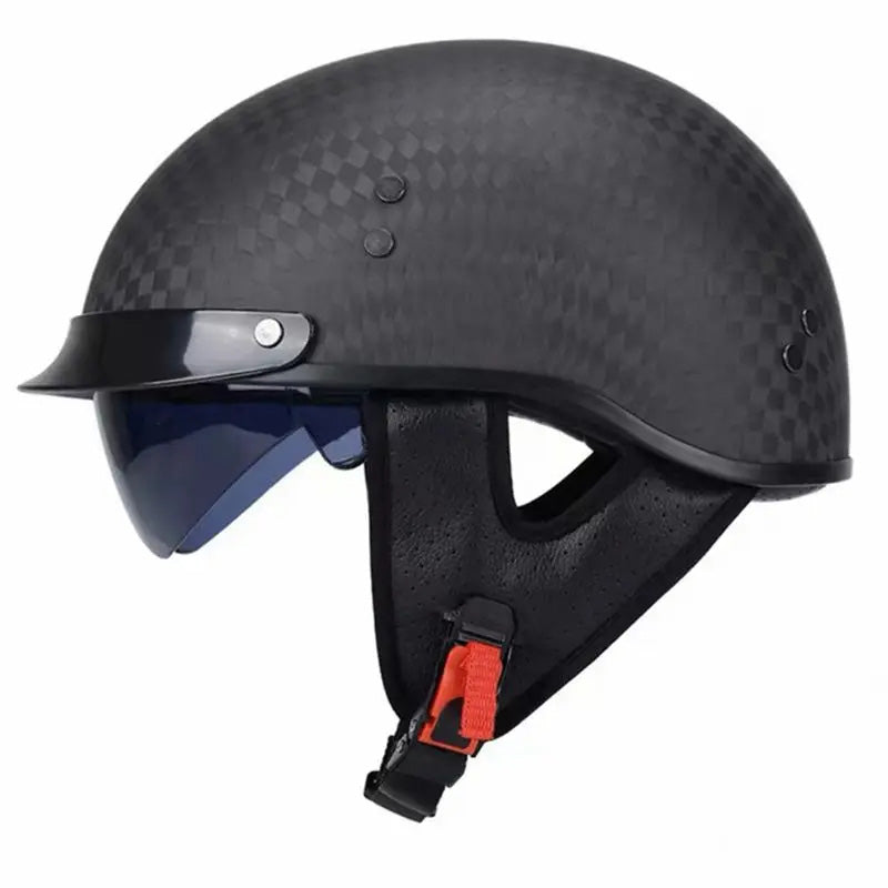 Carbon Half‑Face Motorhelm met Lichtgewicht Constructie en Veiligheidscertificering