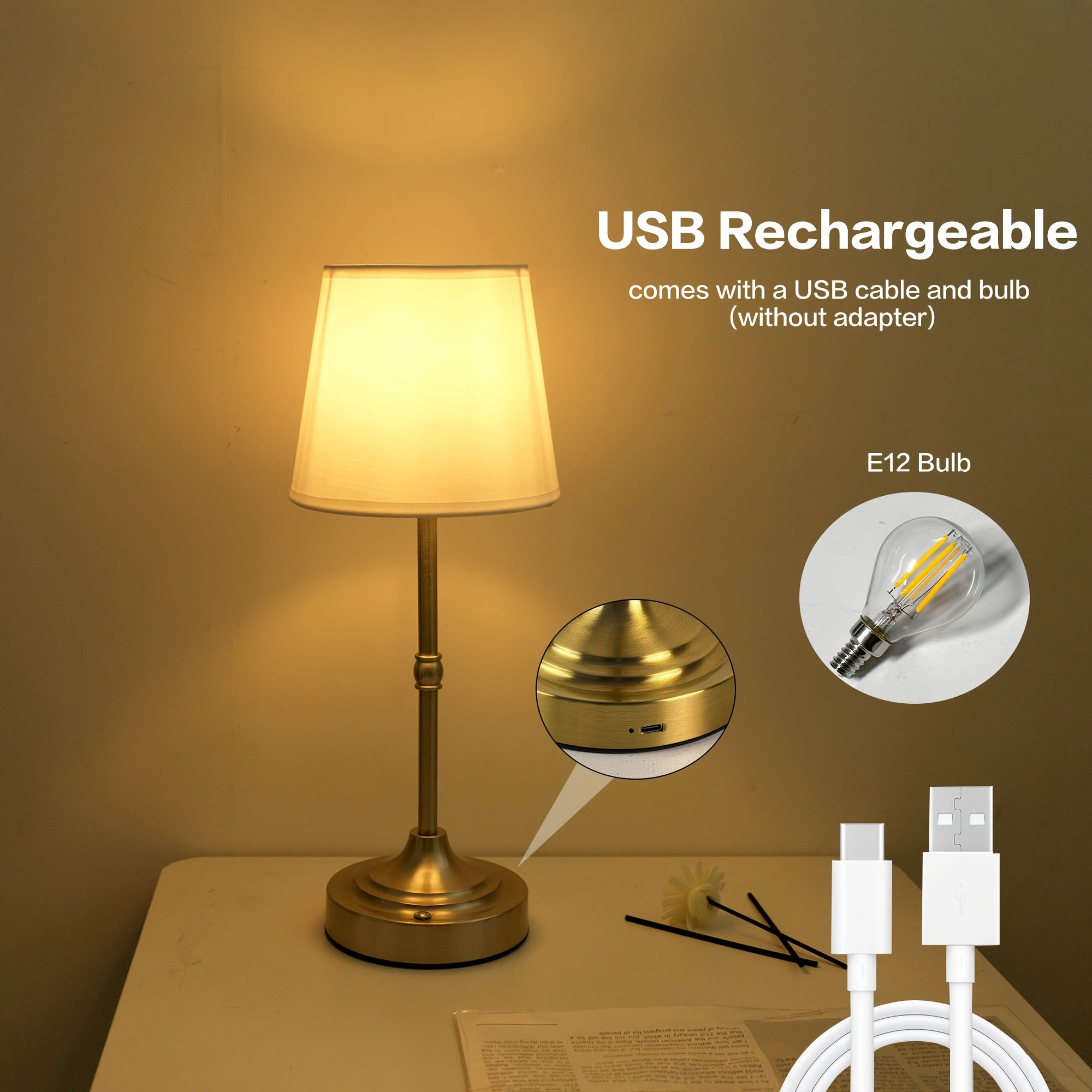 Draadloze tafellamp met touchbediening en USB-oplaadbare accu