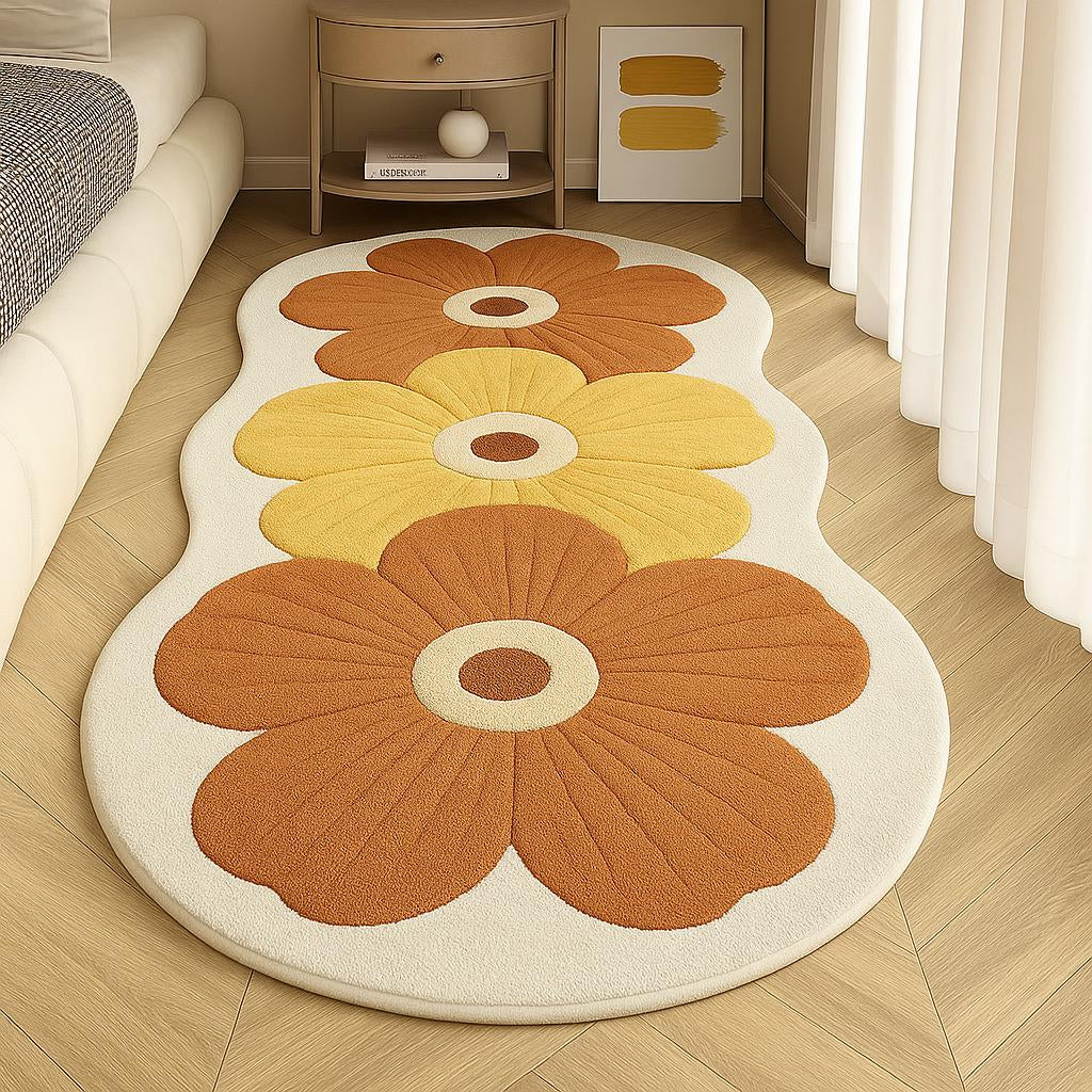 Vloerkleed Pluche Bloemenprint Onregelmatige Vorm Antislip Comfortabel Ontwerp