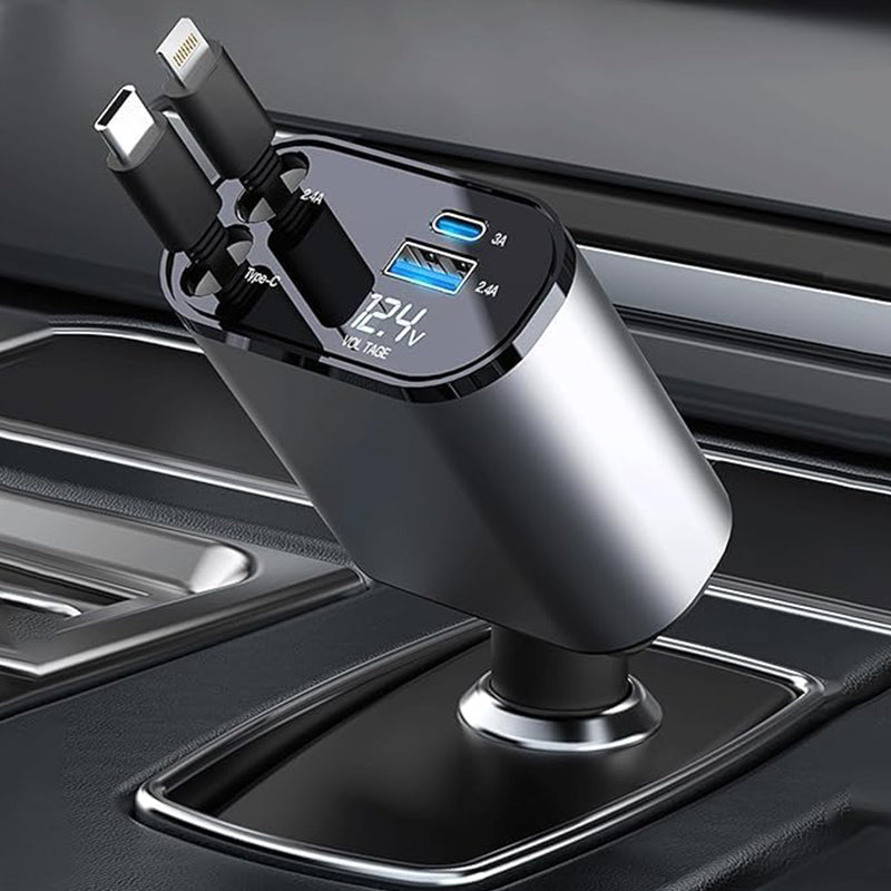 Auto‑Lader Met Inklapbaar Snoer En Snel Laadvermogen