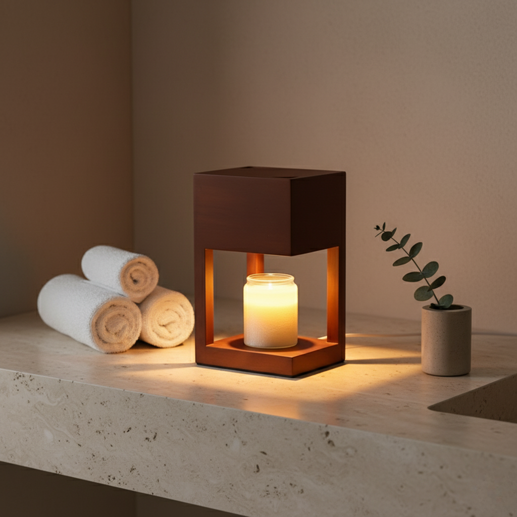 Houten Tafellamp met Warme LED‑Sfeerverlichting en Waxverwarmer