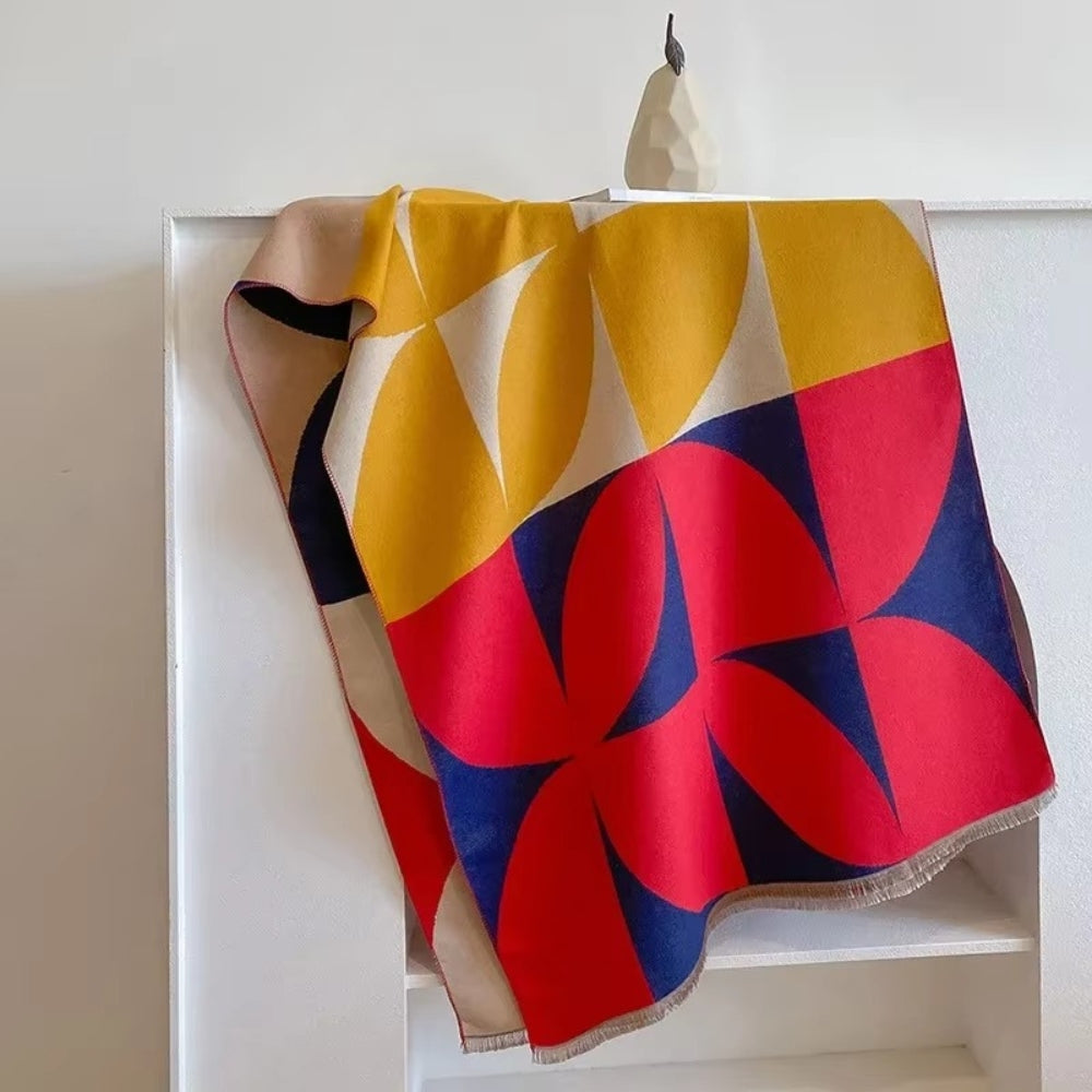 Omkeerbare Ponchosjaal Met Geometrisch Patroon Voor Herfst En Winter