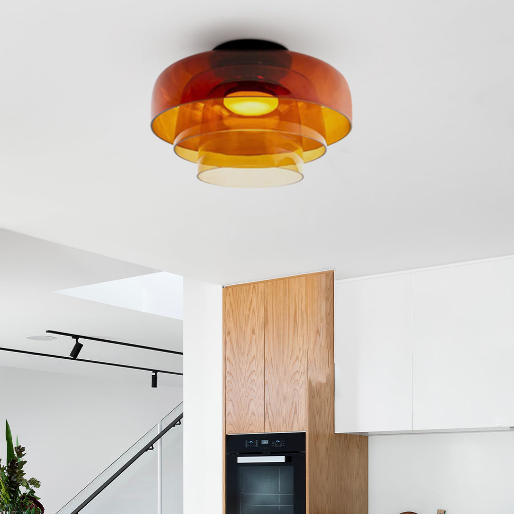 Glazen Plafondlamp Met Gelaagde Vorm En Moderne Sfeerverlichting