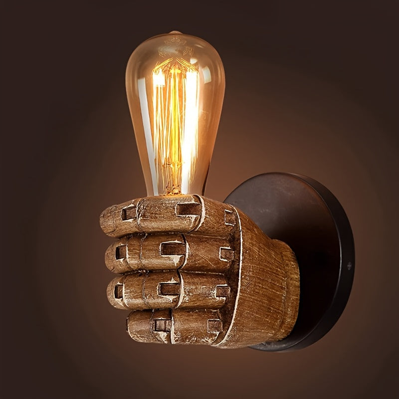 Handvormige wandlamp van hars met industriële E26-fitting