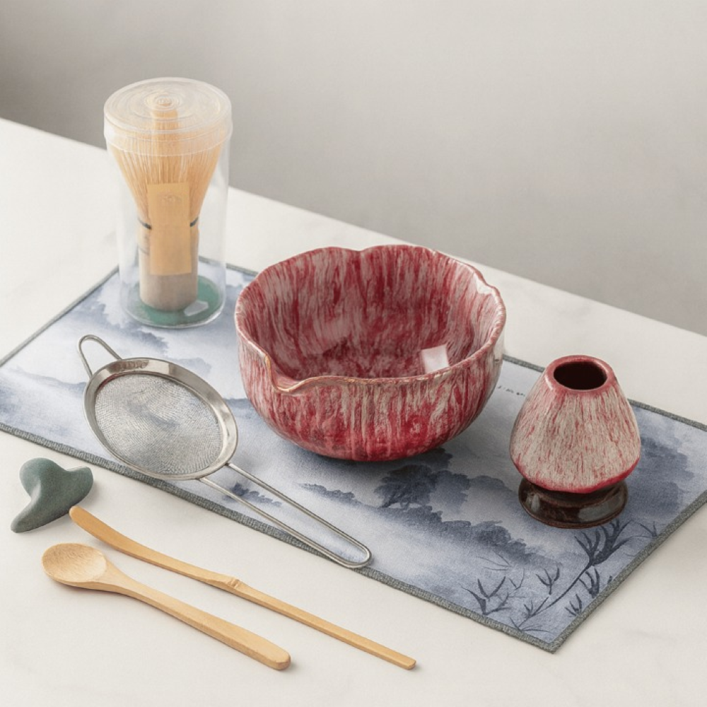 8-Delige Matcha Theeset Met Keramische Kom En Bamboe Accessoires