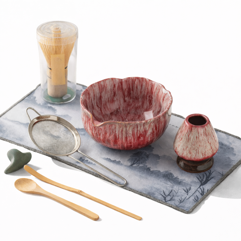 8-Delige Matcha Theeset Met Keramische Kom En Bamboe Accessoires