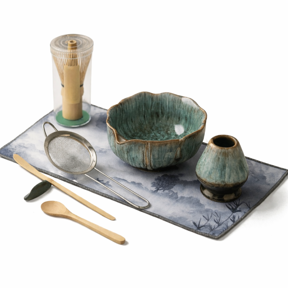8-Delige Matcha Theeset Met Keramische Kom En Bamboe Accessoires