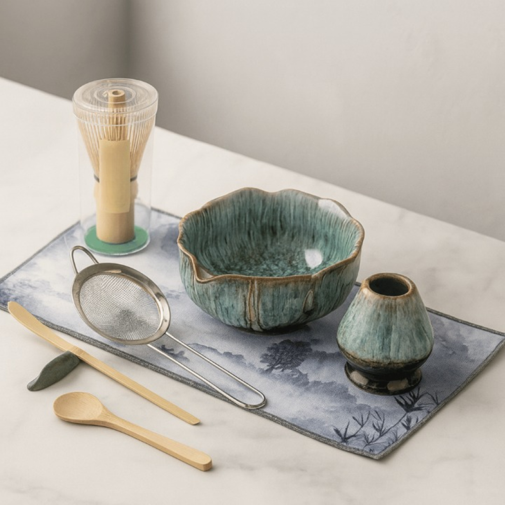 8-Delige Matcha Theeset Met Keramische Kom En Bamboe Accessoires
