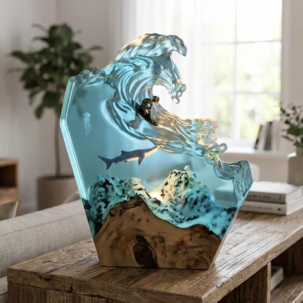 Resin Tafellamp Met Oceaanmotief En Dimbare Sfeerverlichting