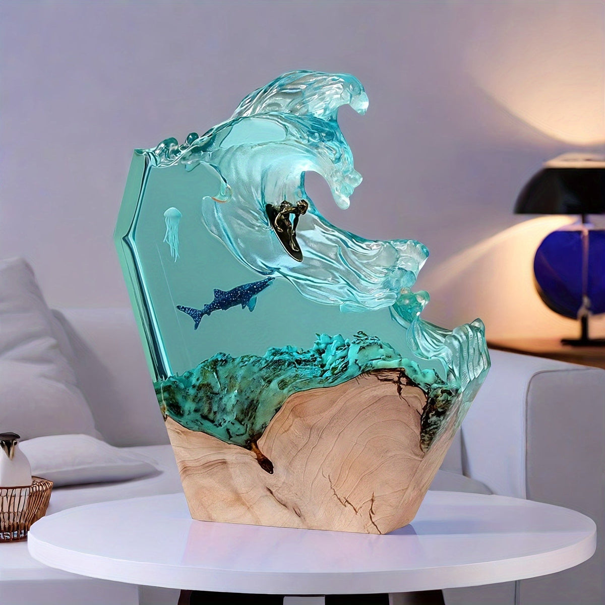 Resin Tafellamp Met Oceaanmotief En Dimbare Sfeerverlichting