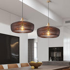 Houten Japanse Hanglamp Met Domevorm En Stripdetails