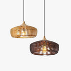 Houten Japanse Hanglamp Met Domevorm En Stripdetails