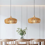 Houten Japanse Hanglamp Met Domevorm En Stripdetails