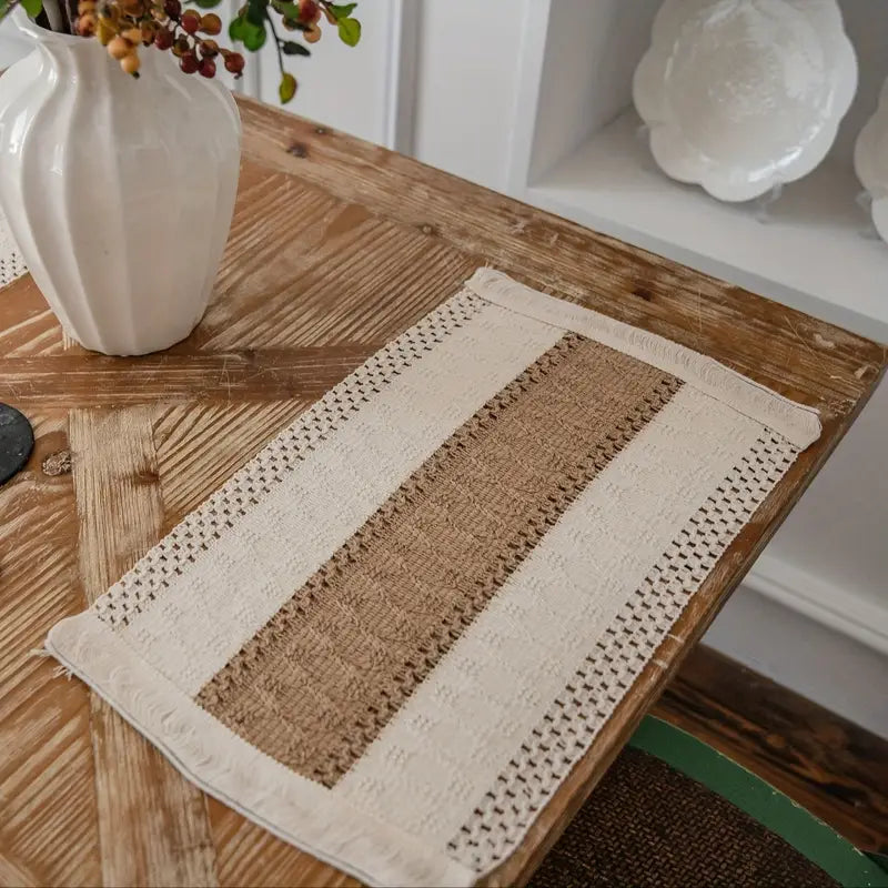 Katoen‑Jute Placemats Set van 4 met Rustieke Geweven Structuur