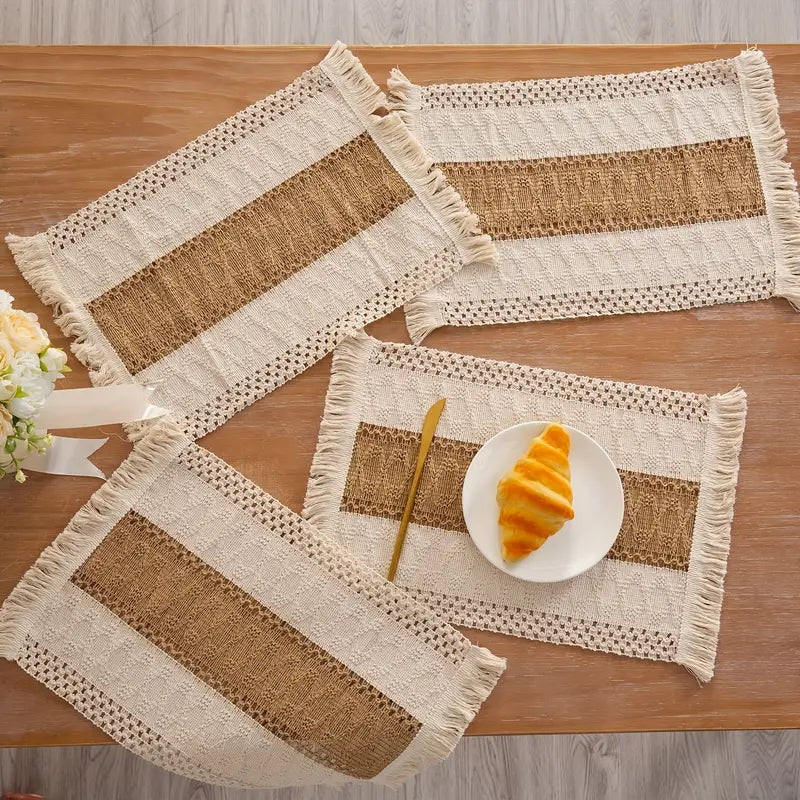 Katoen‑Jute Placemats Set van 4 met Rustieke Geweven Structuur