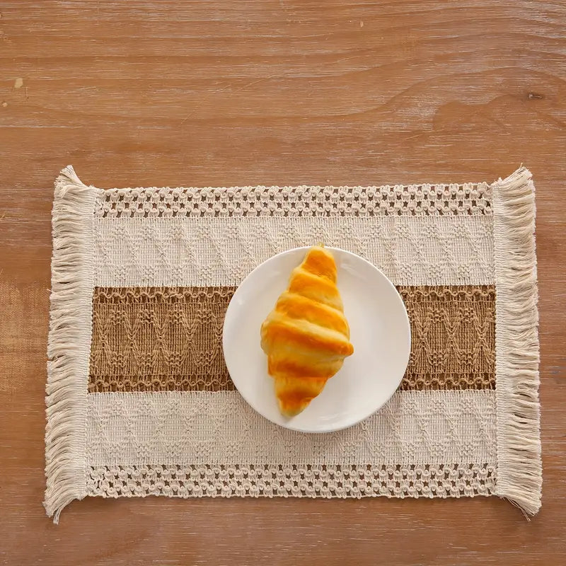 Katoen‑Jute Placemats Set van 4 met Rustieke Geweven Structuur