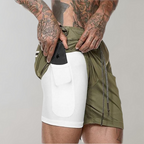 Heren 2-in-1 Sportshort met Compressiebinnenbroek en Ritszakken