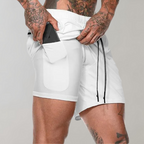 Heren 2-in-1 Sportshort met Compressiebinnenbroek en Ritszakken