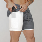 Heren 2-in-1 Sportshort met Compressiebinnenbroek en Ritszakken