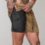 Heren 2-in-1 Sportshort met Compressiebinnenbroek en Ritszakken