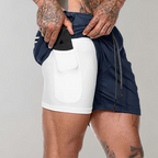 Heren 2-in-1 Sportshort met Compressiebinnenbroek en Ritszakken