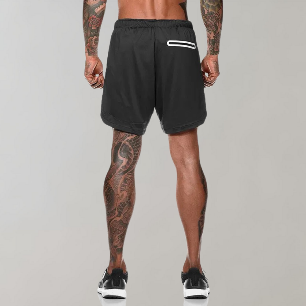 Heren 2-in-1 Sportshort met Compressiebinnenbroek en Ritszakken