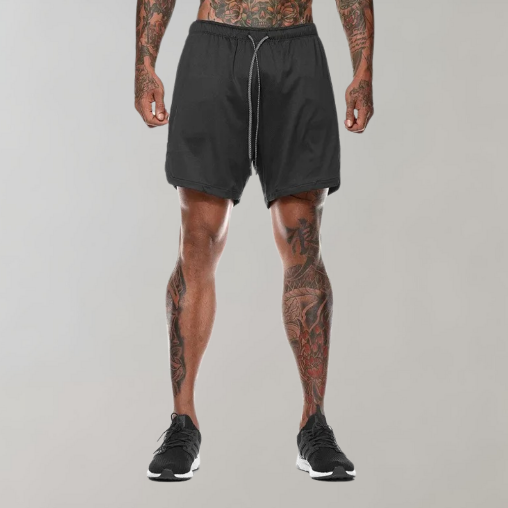 Heren 2-in-1 Sportshort met Compressiebinnenbroek en Ritszakken
