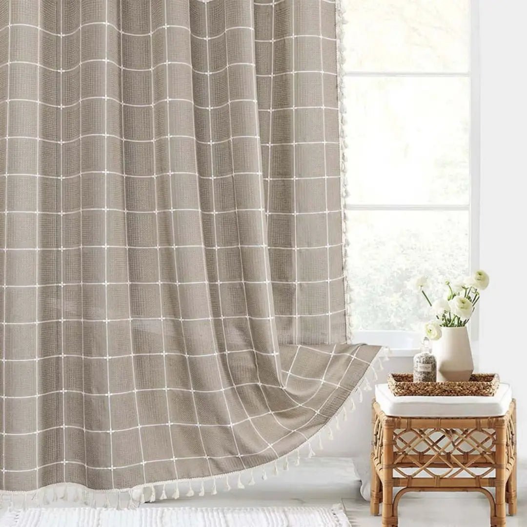Linnen Douchgordijn met Boho Vintage Ontwerp en Waterafstotende Afwerking