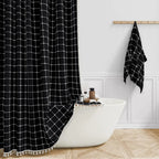 Linnen Douchgordijn met Boho Vintage Ontwerp en Waterafstotende Afwerking