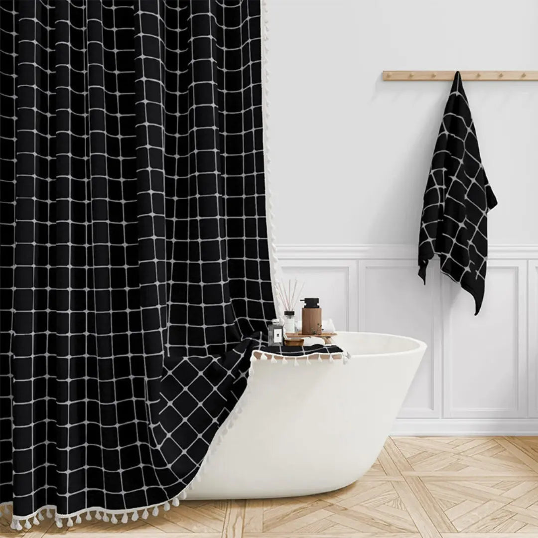 Linnen Douchgordijn met Boho Vintage Ontwerp en Waterafstotende Afwerking