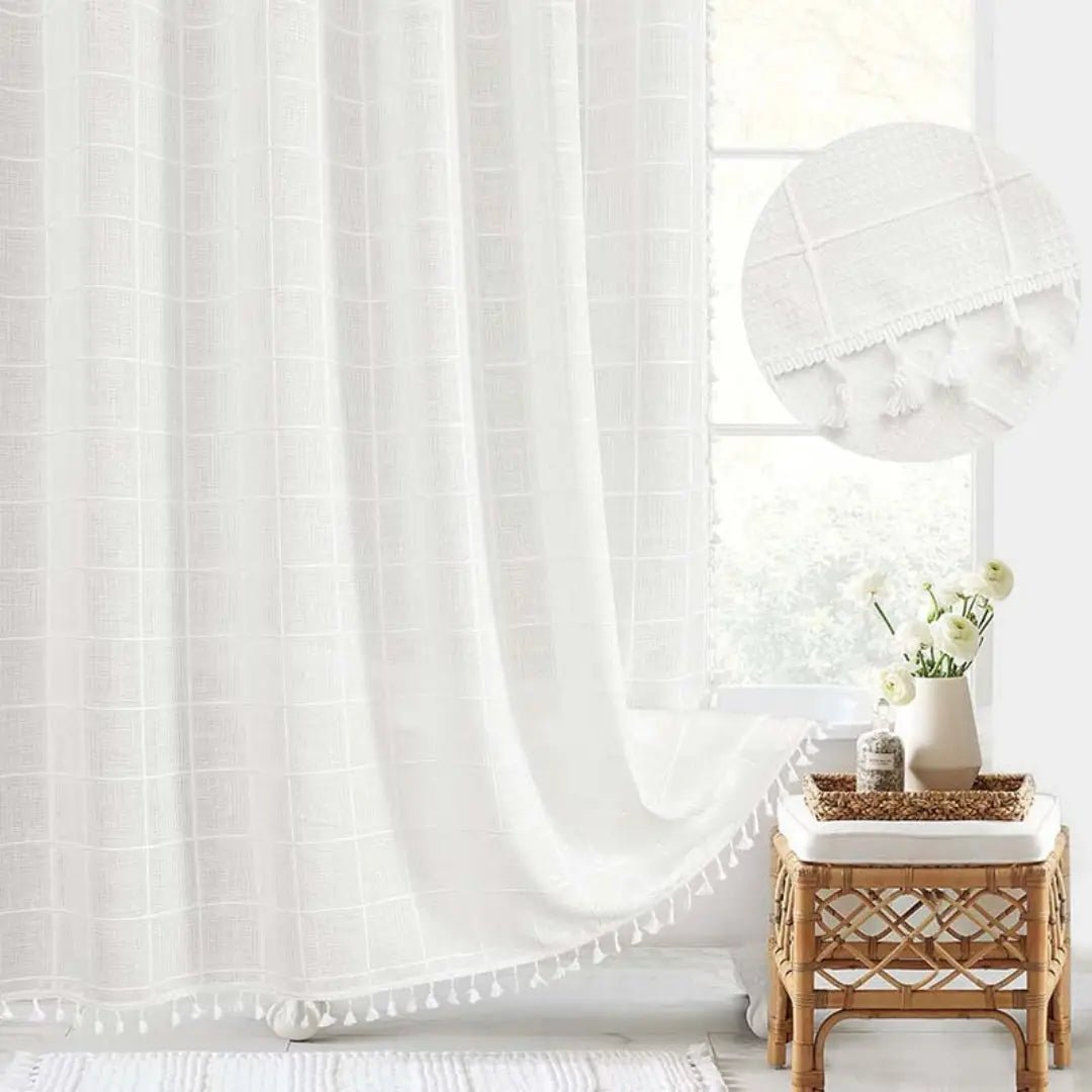 Linnen Douchgordijn met Boho Vintage Ontwerp en Waterafstotende Afwerking