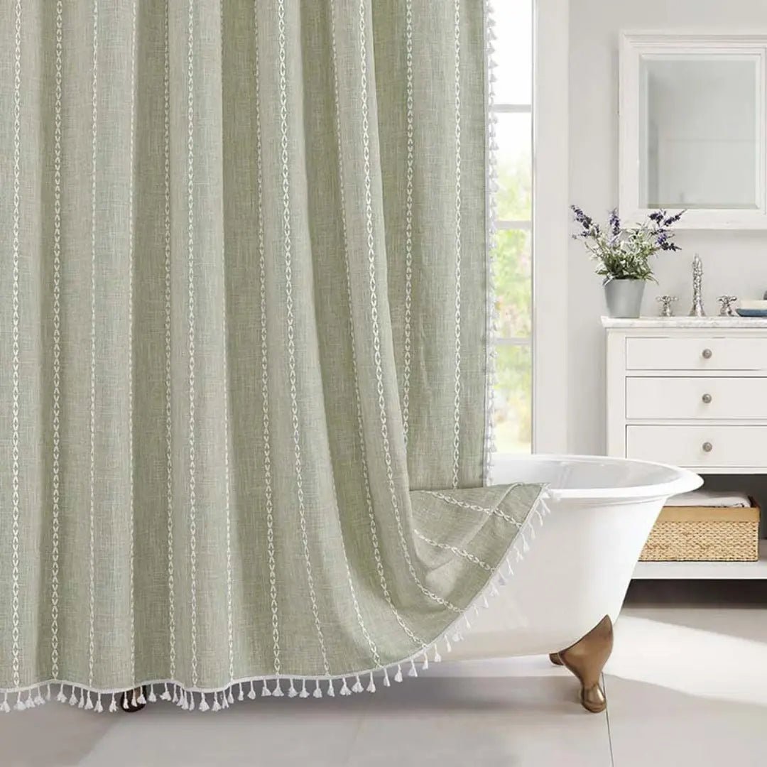 Linnen Douchgordijn met Boho Vintage Ontwerp en Waterafstotende Afwerking