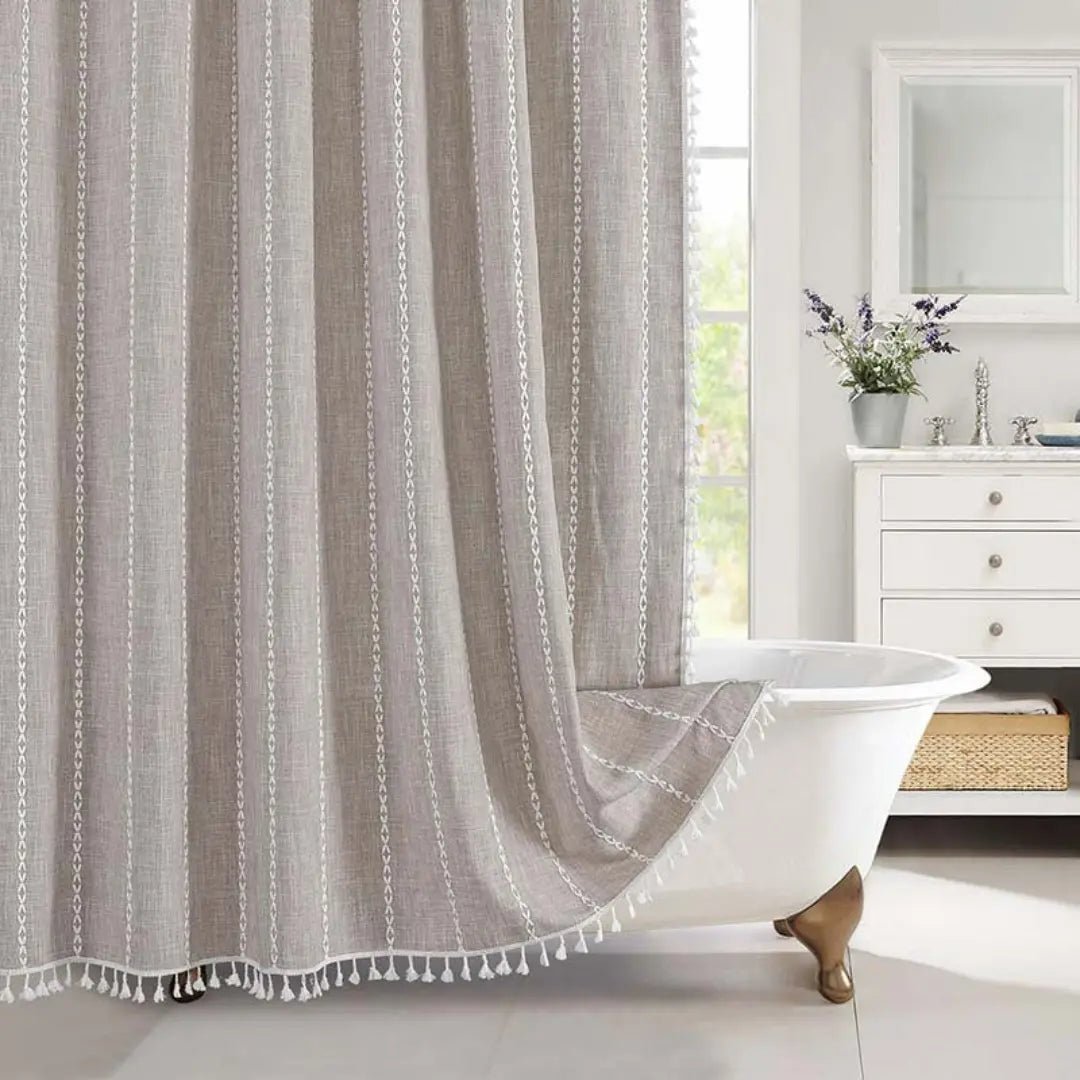 Linnen Douchgordijn met Boho Vintage Ontwerp en Waterafstotende Afwerking