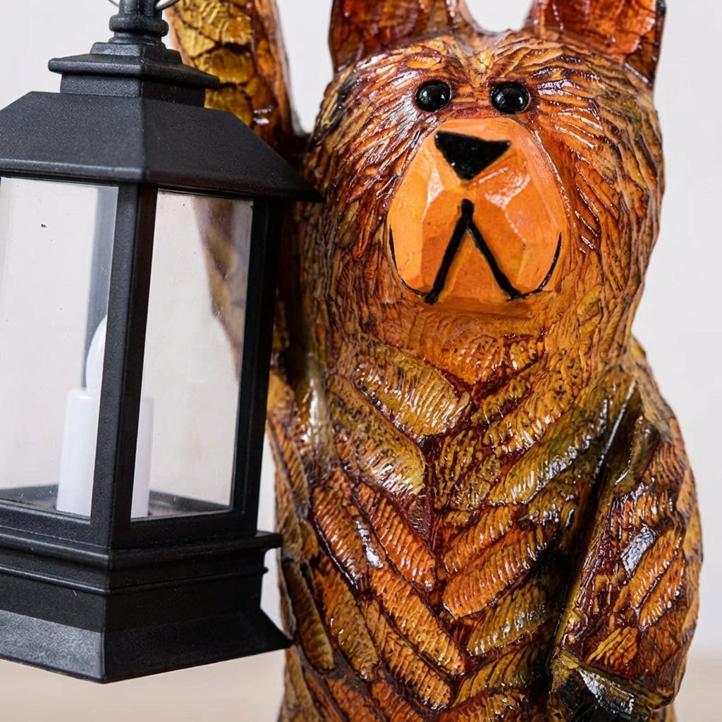 Solarlantaarn Met Beerfiguur En Flikkerend Licht Voor Gezellige Buitenavonden
