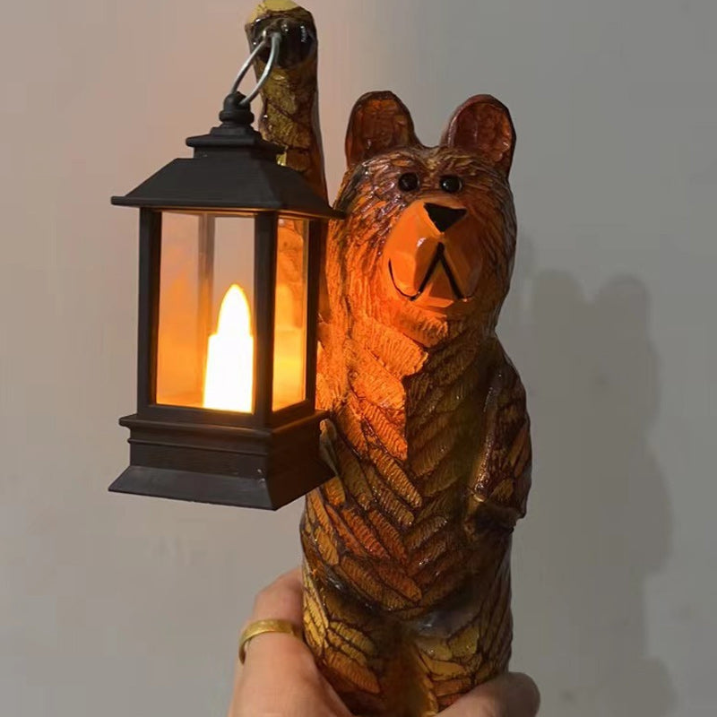 Solarlantaarn Met Beerfiguur En Flikkerend Licht Voor Gezellige Buitenavonden