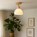 Plafondlamp met Hout‑Metaal Ontwerp en Warme LED‑Verlichting