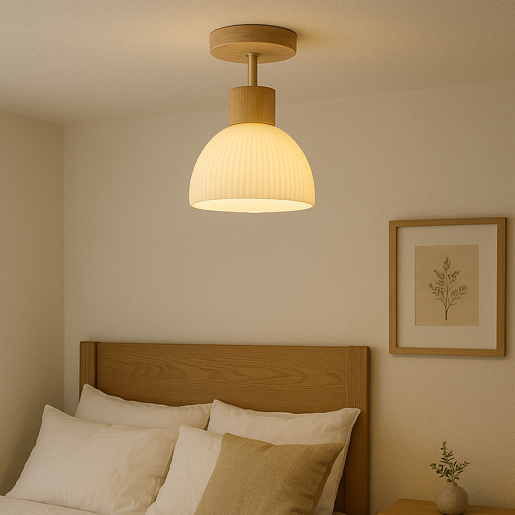 Plafondlamp met Hout‑Metaal Ontwerp en Warme LED‑Verlichting