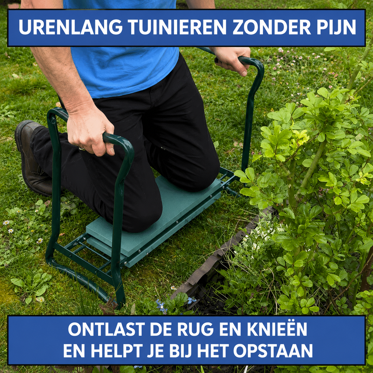 2‑in‑1 Tuinknielbankje met Comfortabele Ondersteuning en Stevige Opstahulp