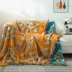 Jacquard plaid met bloemmotief en franjes voor bank en bed