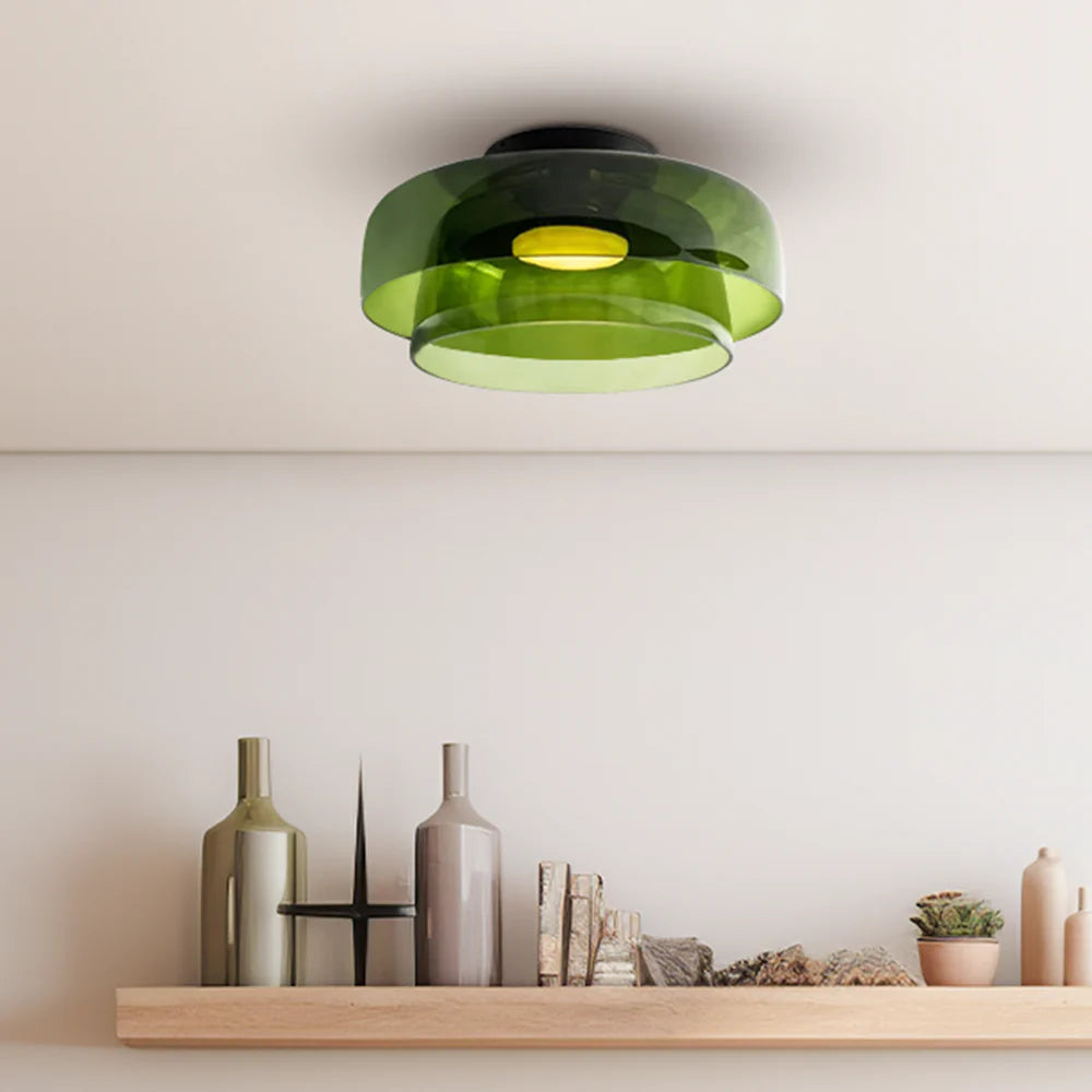 Glazen Plafondlamp Met Gelaagde Vorm En Moderne Sfeerverlichting