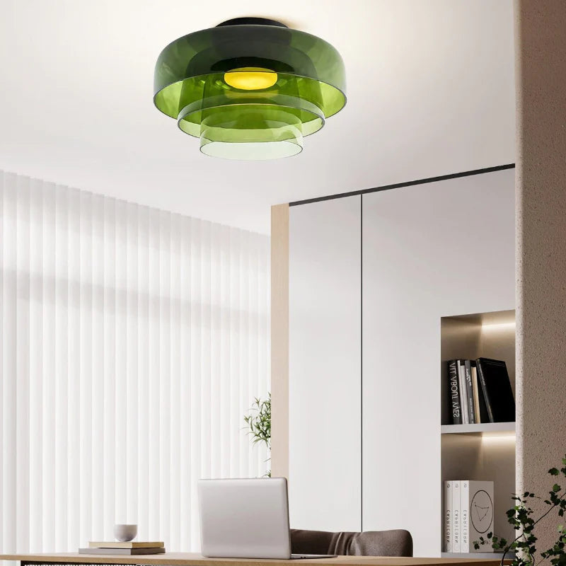 Glazen Plafondlamp Met Gelaagde Vorm En Moderne Sfeerverlichting