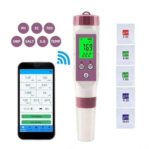 Digitale Watermeter met 7‑in‑1 Analyse voor Zwembad en Spa