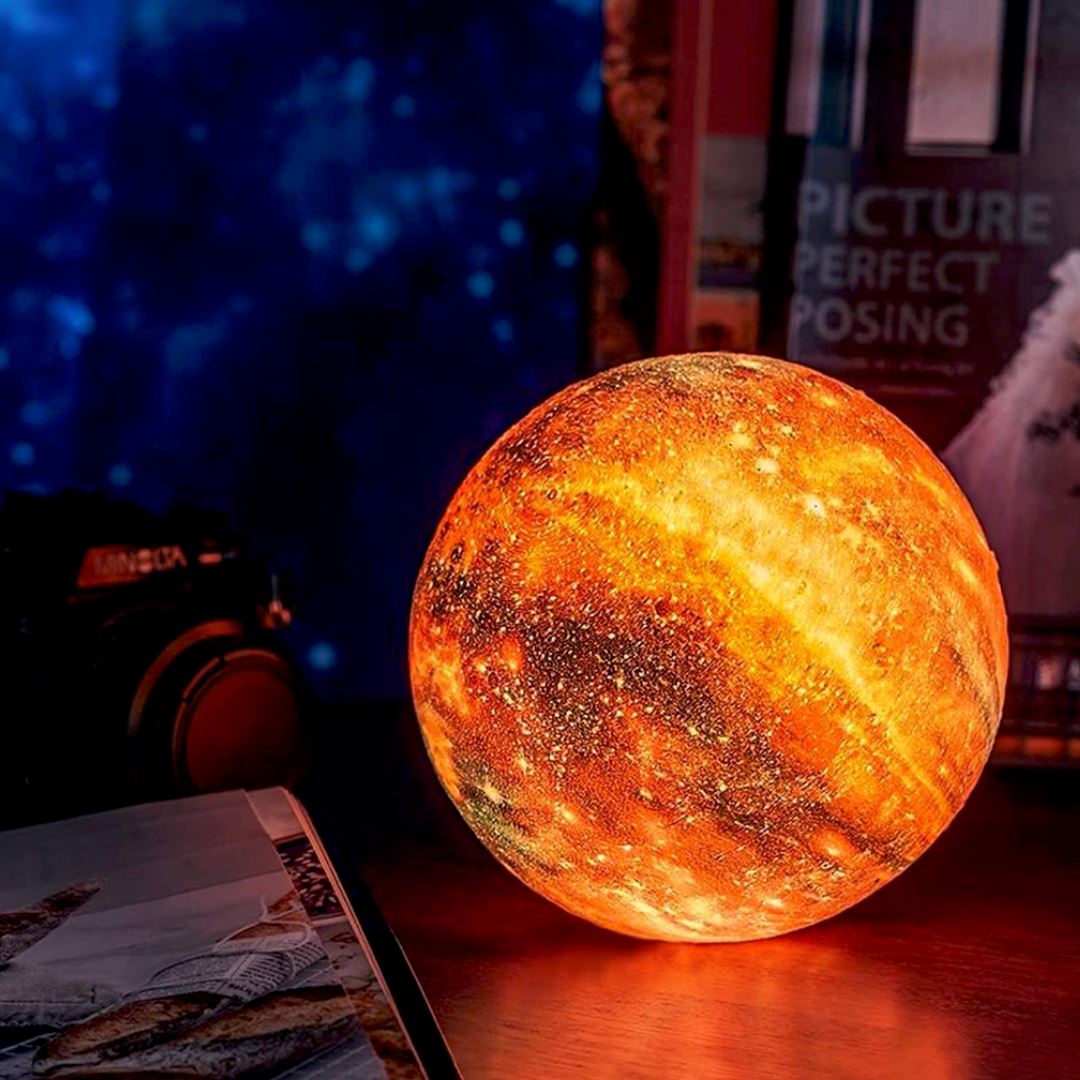 Draadloze 3D Maanlamp Met Instelbare Kleuren En Houten Voet