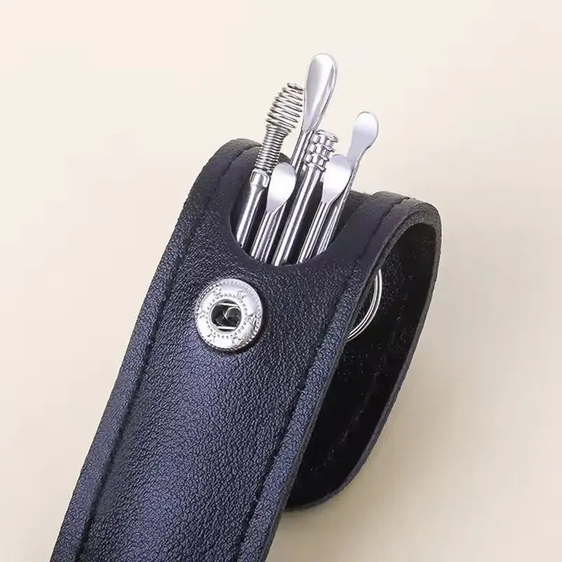 Oorverzorgingsset van Roestvrij Staal met Zes Instrumenten en Etui