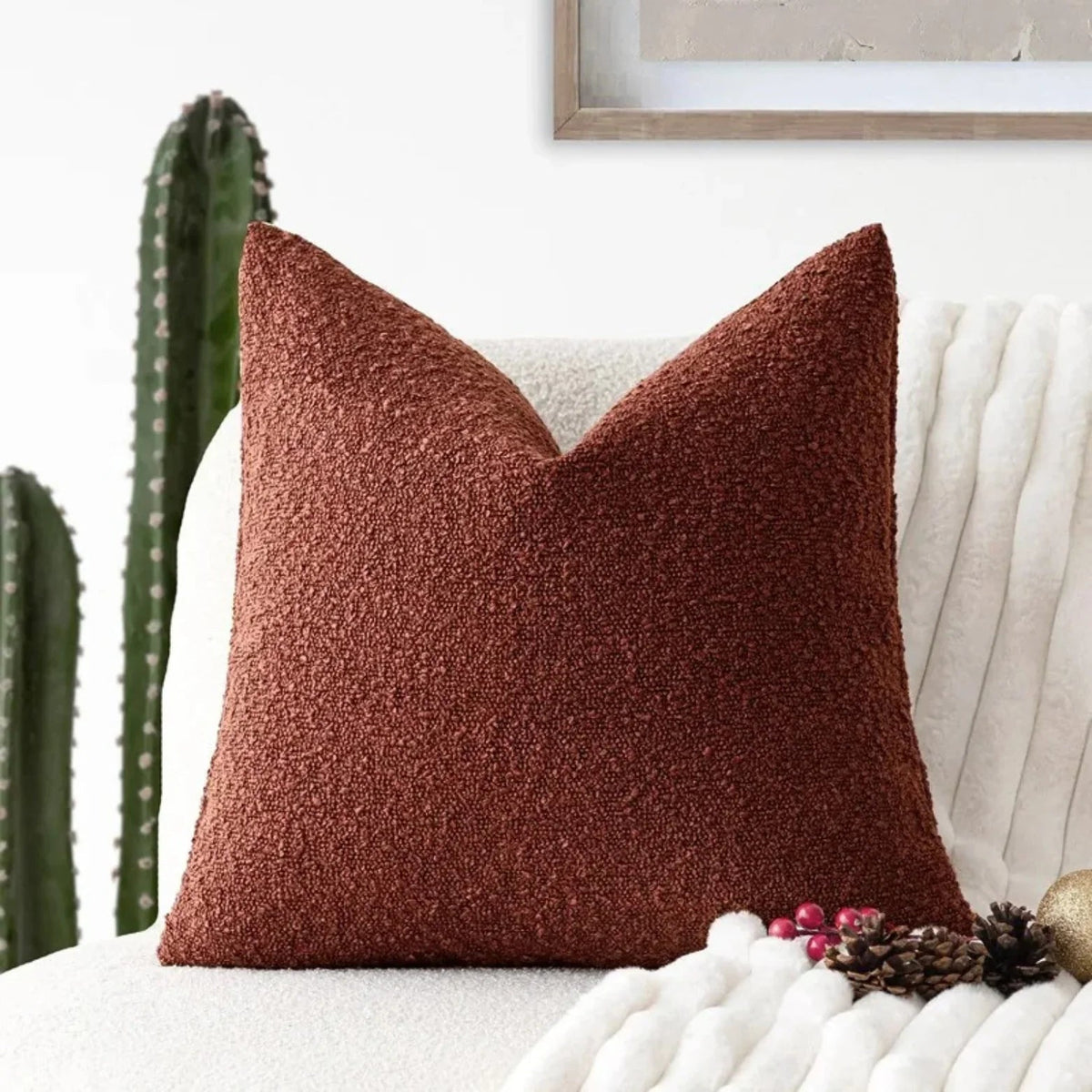 Bouclé Kussenhoes met Zachte Structuur en Minimalistische Vorm