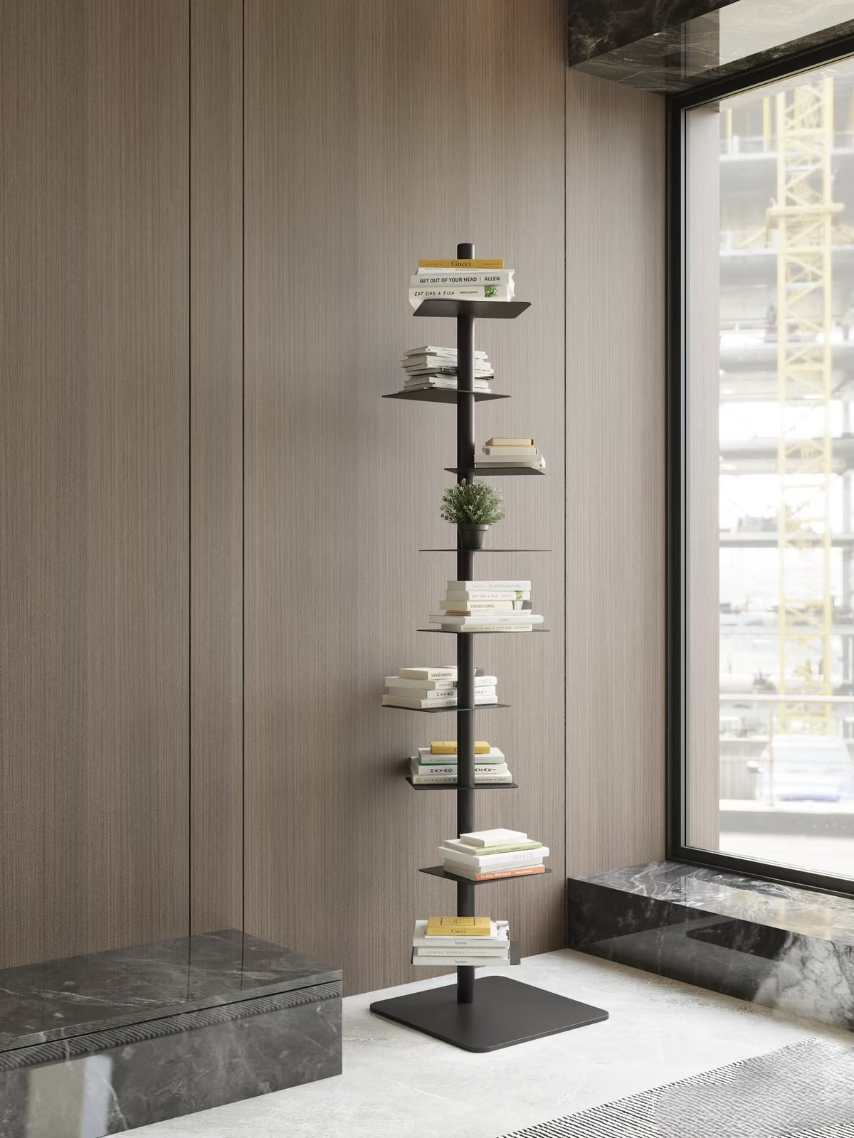 Verticale Stalen Boekentoren met Zwevende Legplanken
