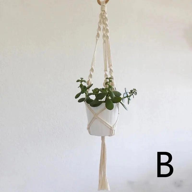Macramé Hangplanter met Keramische Pot en Natuurlijke Textuur