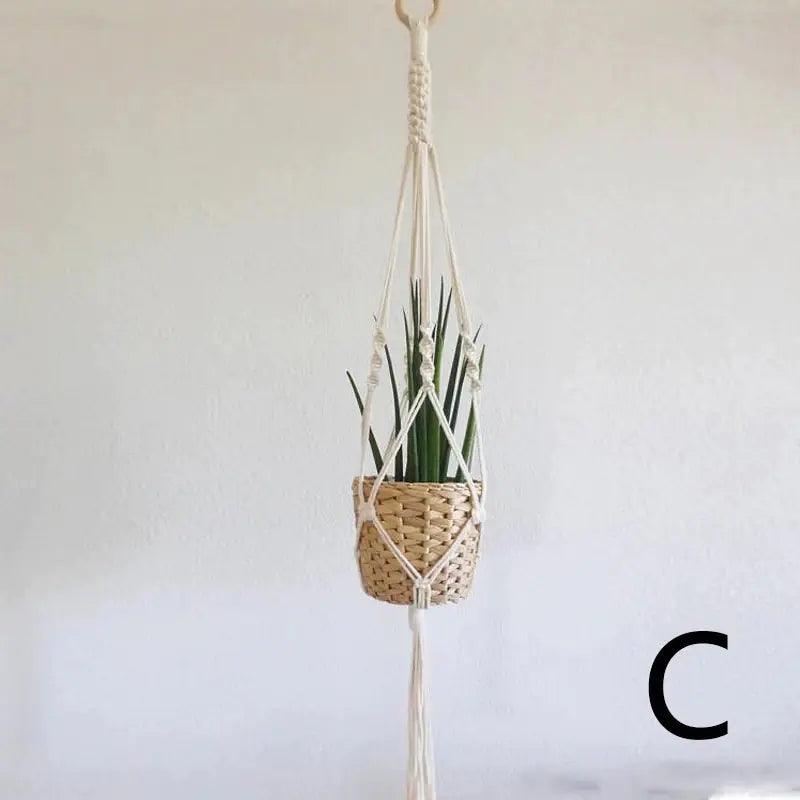 Macramé Hangplanter met Keramische Pot en Natuurlijke Textuur