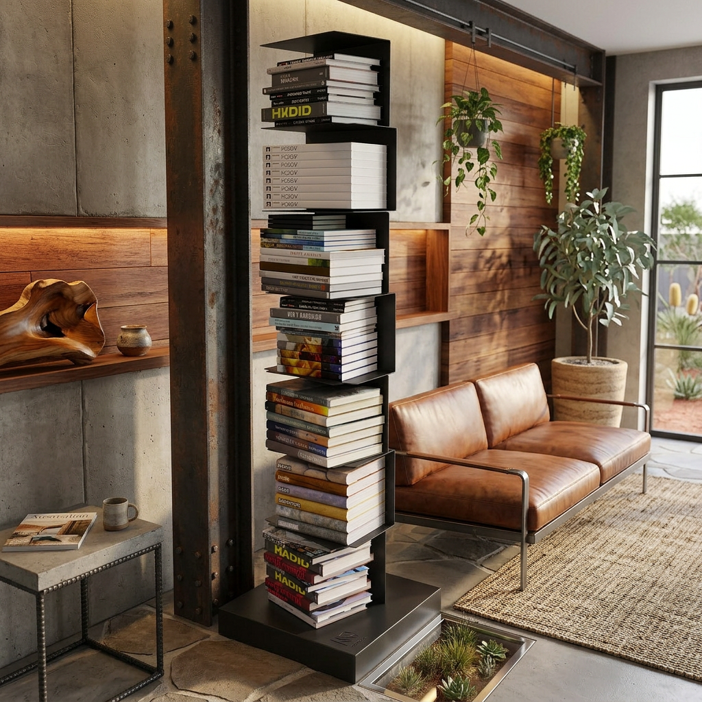 Verticale Metalen Boekenrek met Zwevende Legplanken